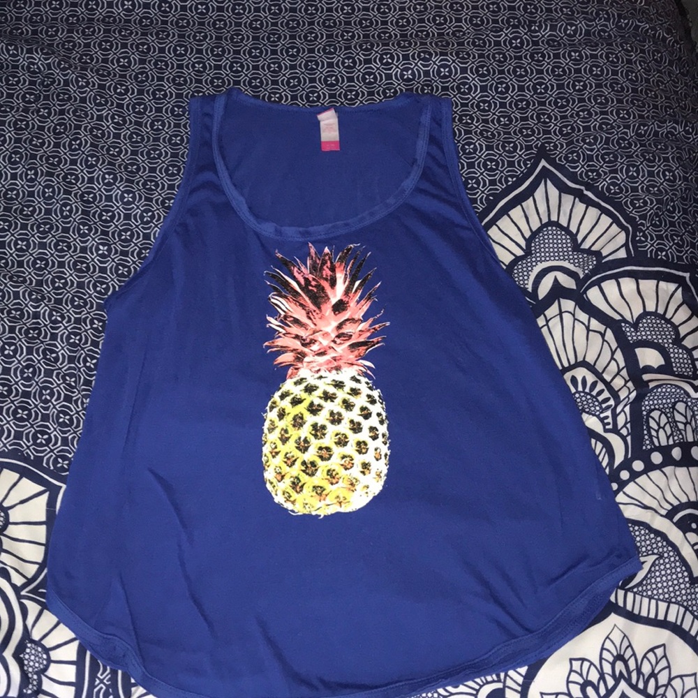 Royal blue tank with colorful pineapple